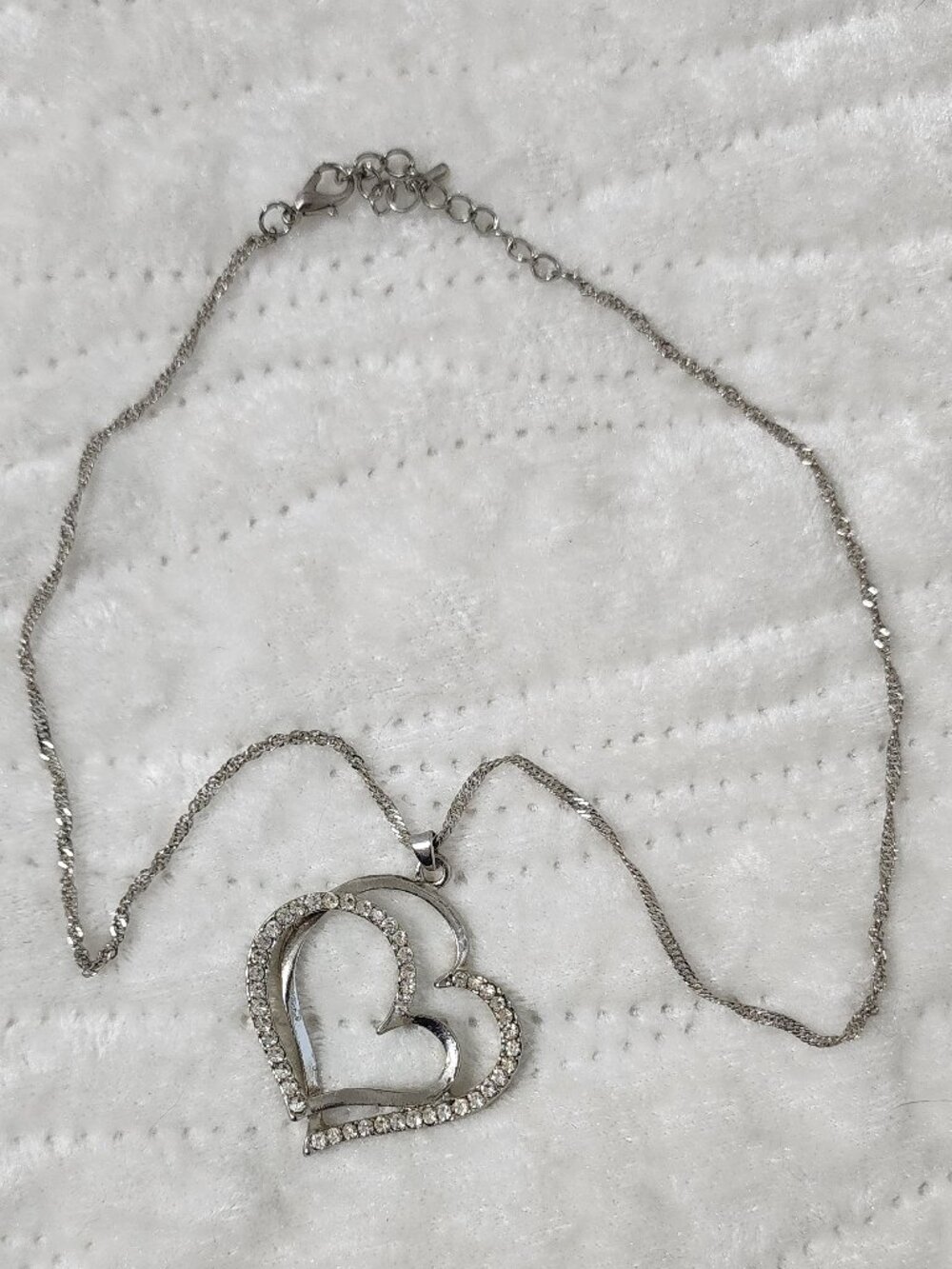 No Brand Name, Double Heart Necklace, With Rhinestones